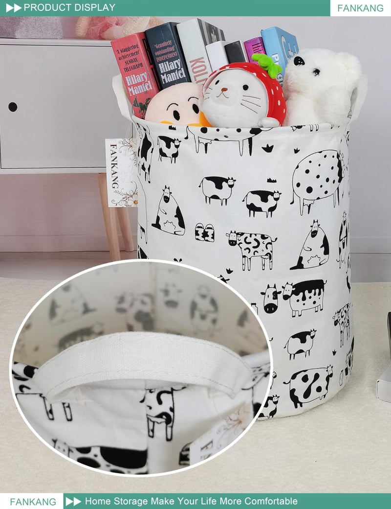 FANKANG Storage Basket, Nursery Hamper Canvas Laundry Basket Foldable with Waterproof PE Coating Large Storage Baskets for Kids Boys and Girls, Office, Bedroom, Clothes,Toysï¼ˆCowsï¼‰ - Image 3